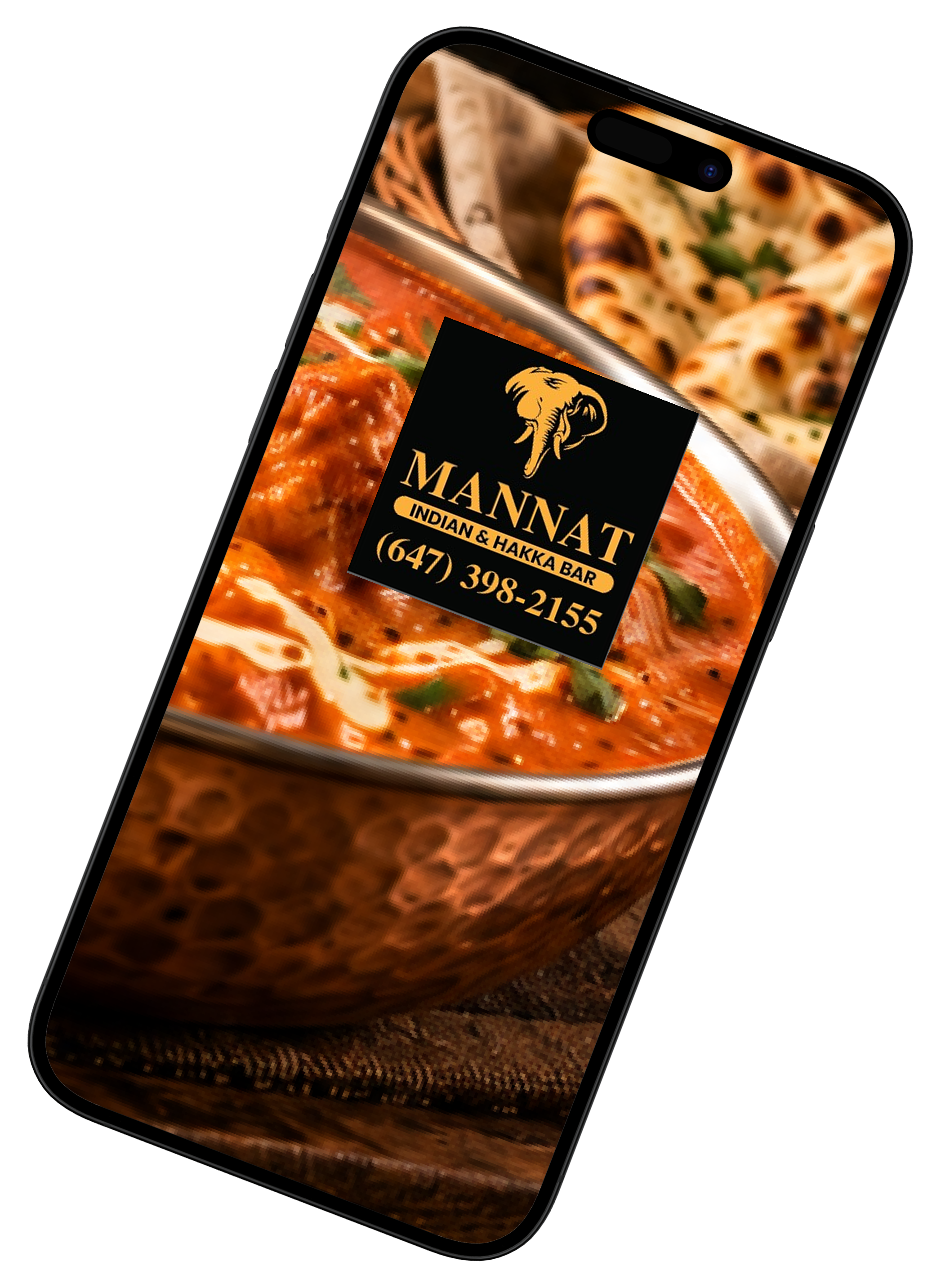 Mobile device with Mannat - Indian & Hakka Bar mobile app for online food ordering.